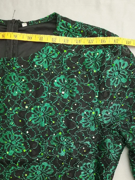 Green Floral Velvet Sheath Dress - Women Size XXL - Picture 5 of 13